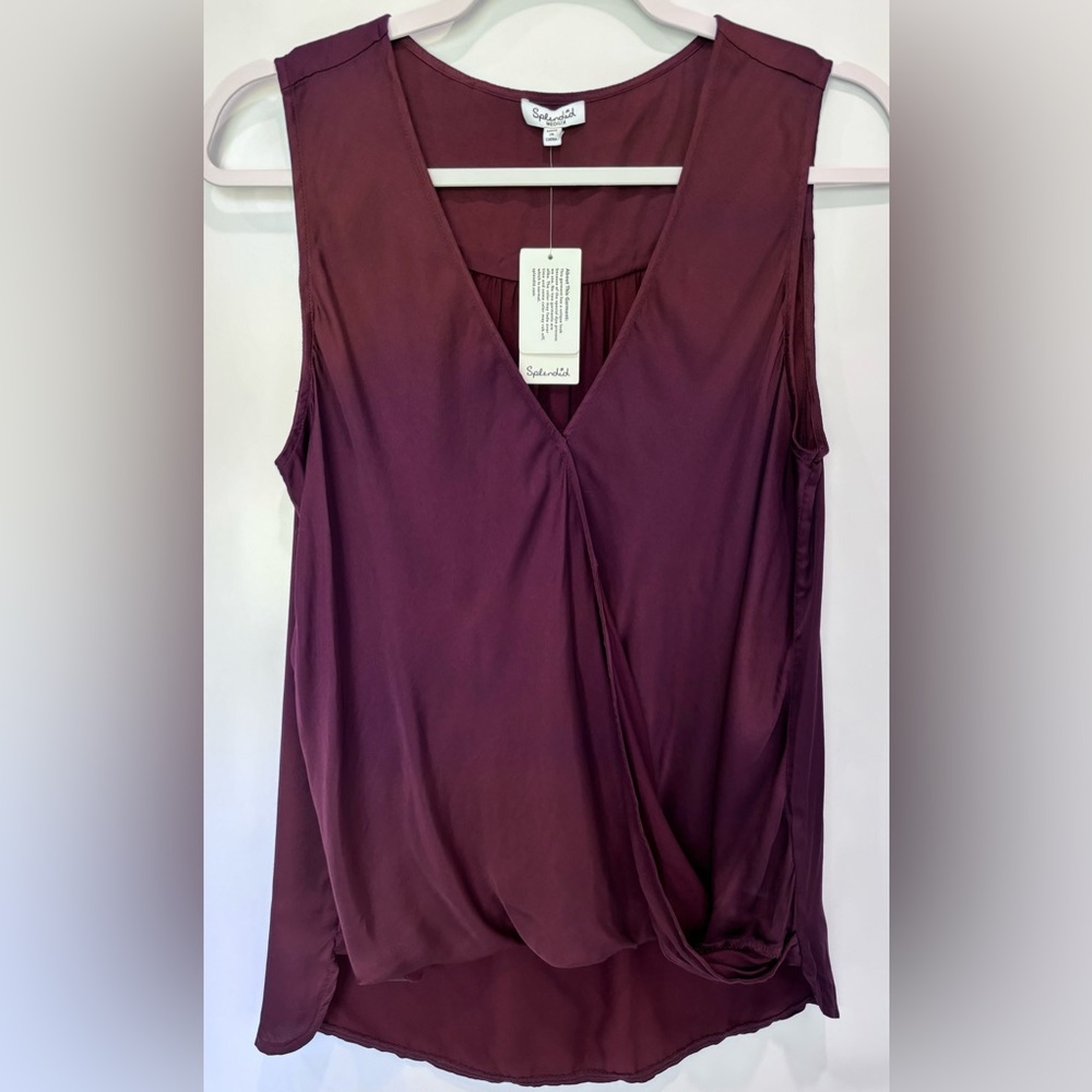 NWT Splendid sleeveless blouse burgundy Merlot snap crossover front twist